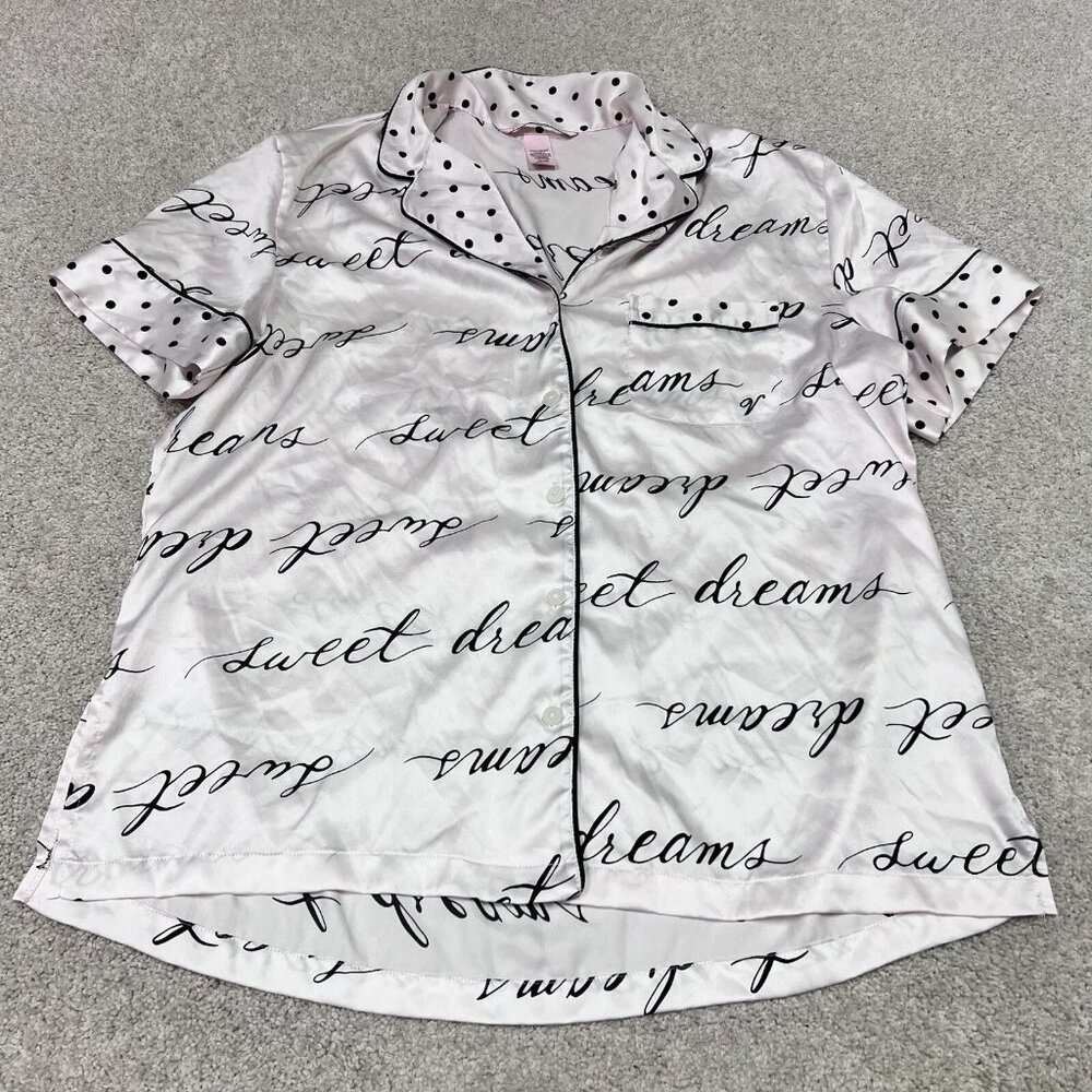 Victoria’s Secret Sleep Shirt Pink Black Short Sleeve Button Up Size Small